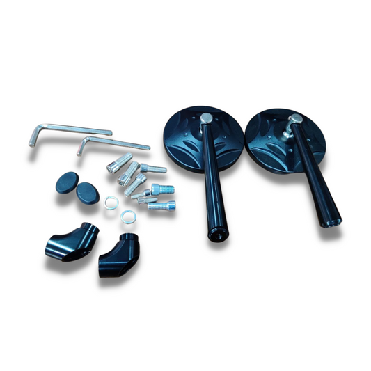 Black Box Round Bike Mirror with Stylish Black Handle - Universal Fit