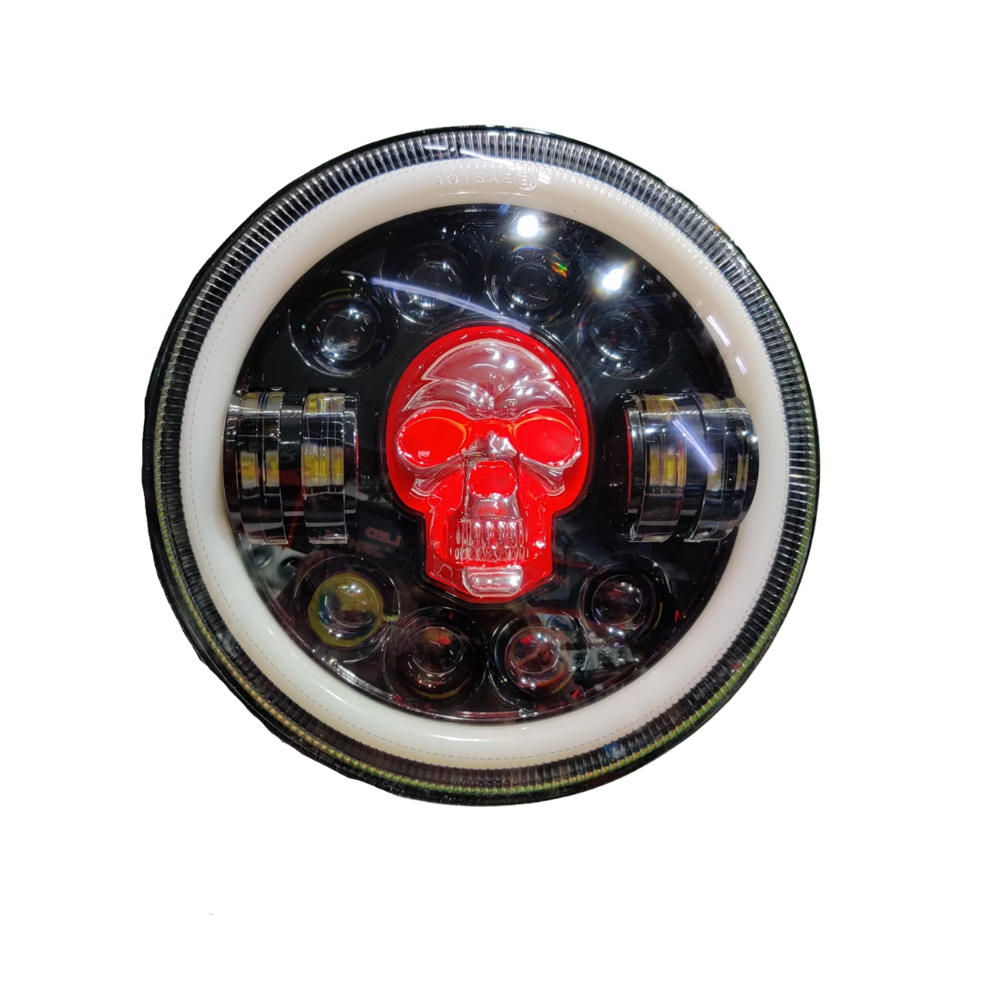 7" Inch Economy Skull Design 75 watt LED Headlight for All ROYAL ENFIELD Models
