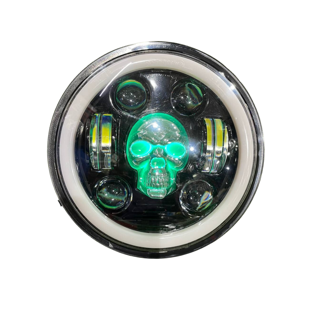 110 Watts Skull/Ghost Headlight for Jawa 42 Bobber ,Yezdi Roadster, Harley Davidson 750 Street, Harley Davidson 883 & Bajaj Avenger | 6 Months Warranty