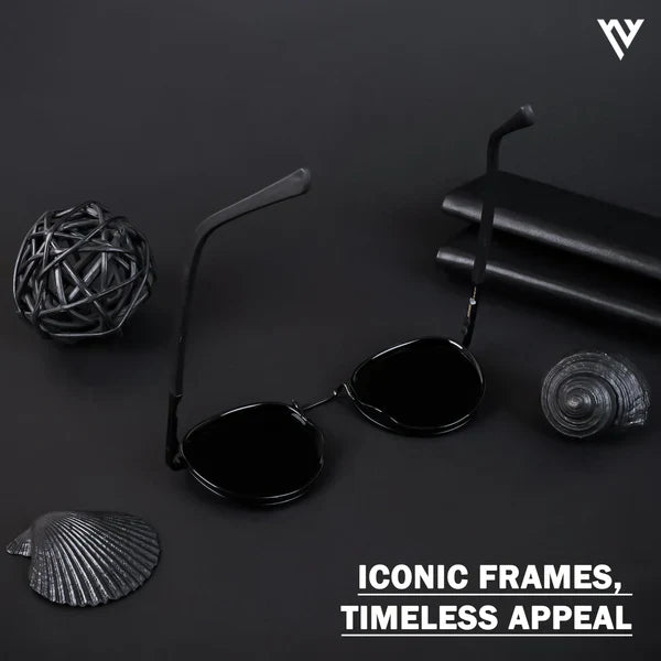 Black Polarized Round Sunglasses – Classic Design | UV Protection | PMG4443