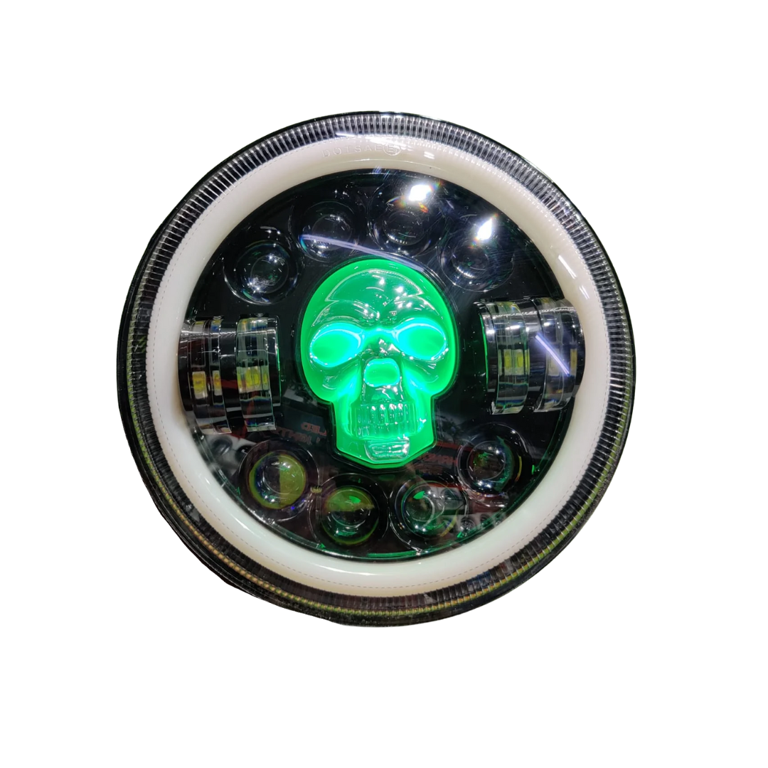 7" Inch Economy Skull Design 75 watt LED Headlight for All ROYAL ENFIELD Models