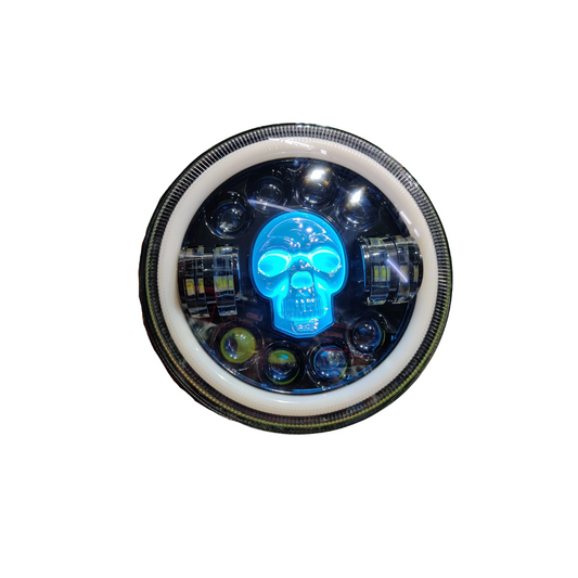 7" Inch Economy Skull Design 75 watt LED Headlight for All ROYAL ENFIELD Models