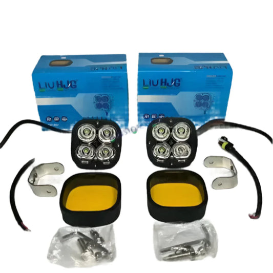 60 Watt HJG Original 4 LED CREE Fog Light β Auxiliary Lights with Yellow Filter Cap for Motorcycles (2 Pcs)
