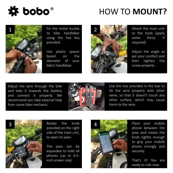 BOBO BM1 Jaw-Grip Bike Phone Holder with Fast USB 3.0 Charger