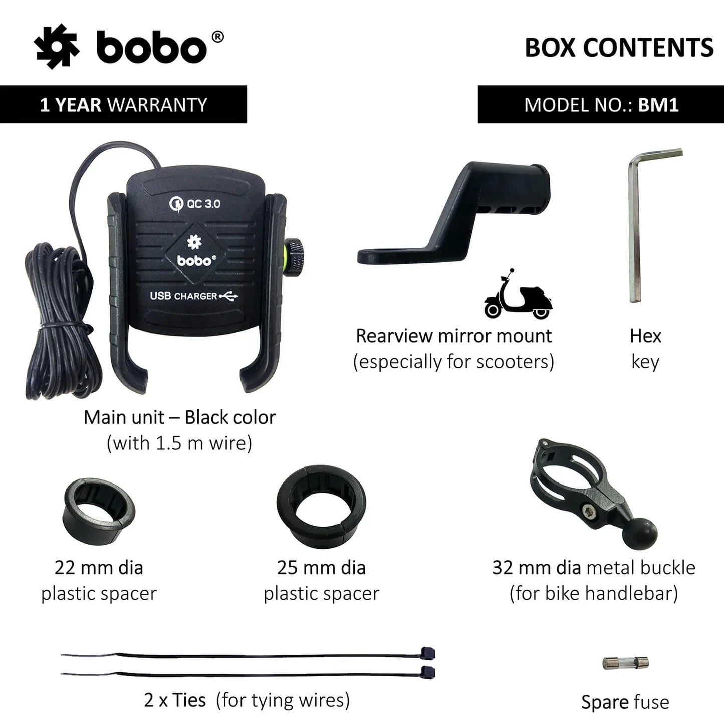 BOBO BM1 Jaw-Grip Bike Phone Holder with Fast USB 3.0 Charger