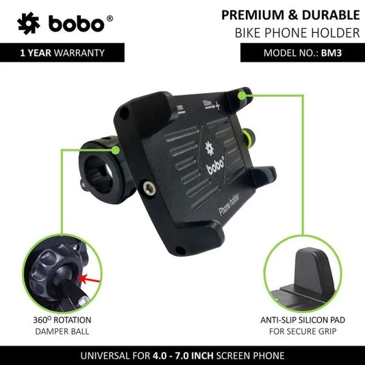 BOBO BM3 Claw-Grip Aluminium Bike & Cycle Phone Holder β Secure Fit