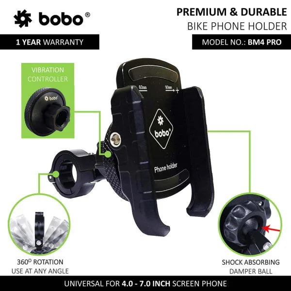BOBO BM4 PRO Jaw-Grip Bike Phone Mount with Vibration Controller