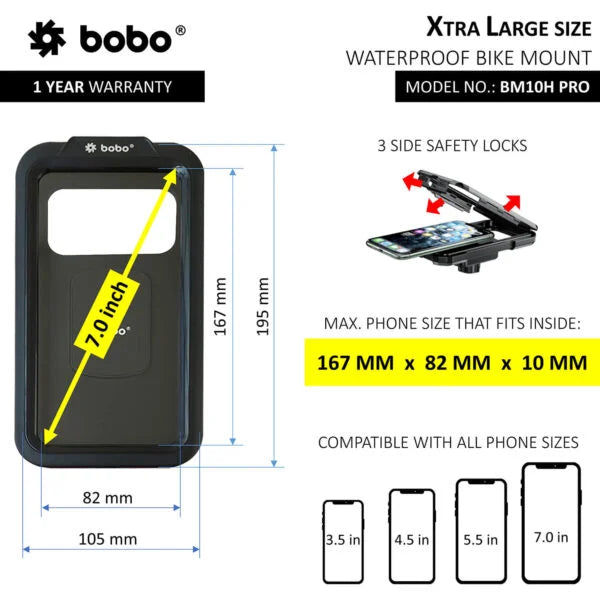 BOBO BM11H PRO Waterproof Bike Phone Mount with Vibration Controller & Wireless Charging