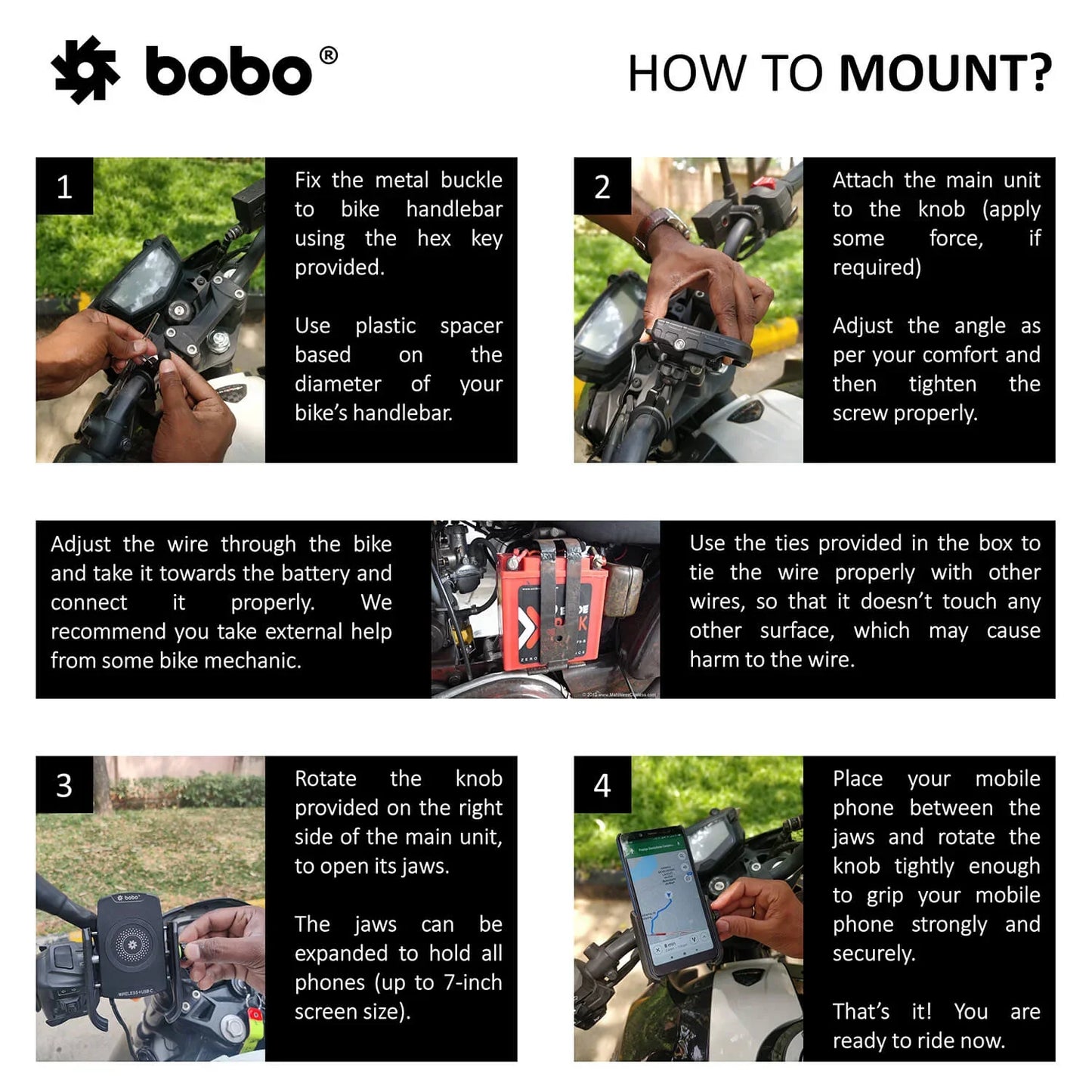 BOBO BM12 Bike Phone Holder with 15W Wireless Charging & USB-C Port