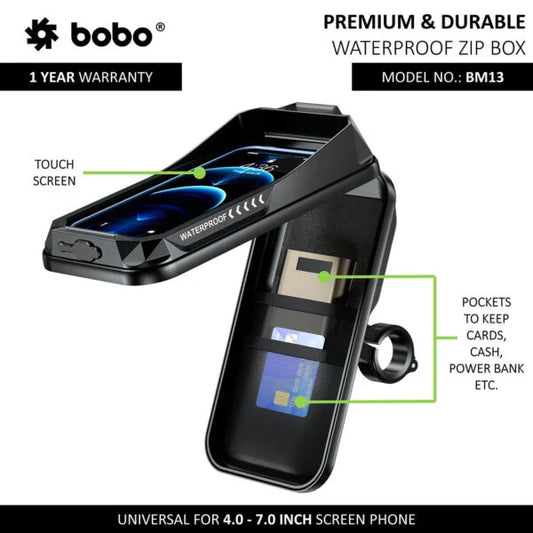 BOBO BM13 Waterproof Zip Box Bike Phone Holder β Secure & Weatherproof
