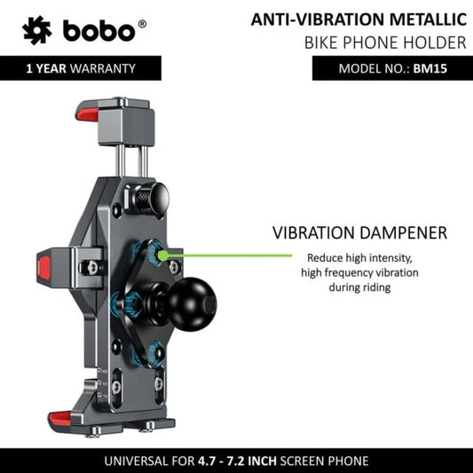 BOBO BM15 Heavy-Duty Anti-Vibration Bike Phone Holder β Metallic Build