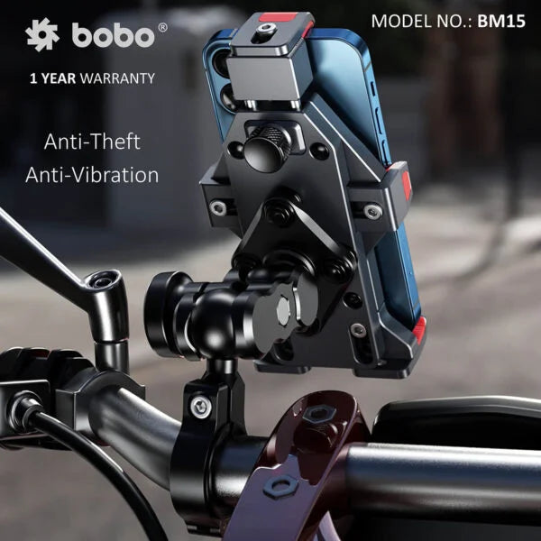 BOBO BM15 Heavy-Duty Anti-Vibration Bike Phone Holder – Metallic Build