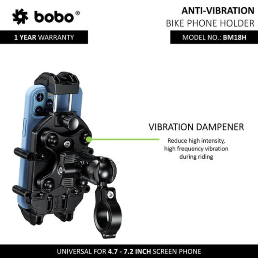 BOBO BM18 Bike Phone Holder with Anti-Vibration & 15W Wireless Charging