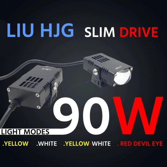 Dual Colour Fog Light Mini Drive Yellow White & Red Devil Eye Slim Drive Light Version 4 With Red Devil Eye And Wiring With Canbus Universal For All Cars and Motorcycles (2Pcs) HJG(Biscuit Light)