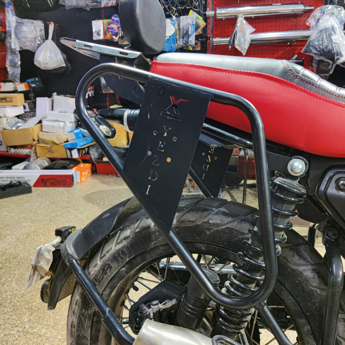 Premium Jerry Can Mount Saddle Stay for Yezdi Scrambler