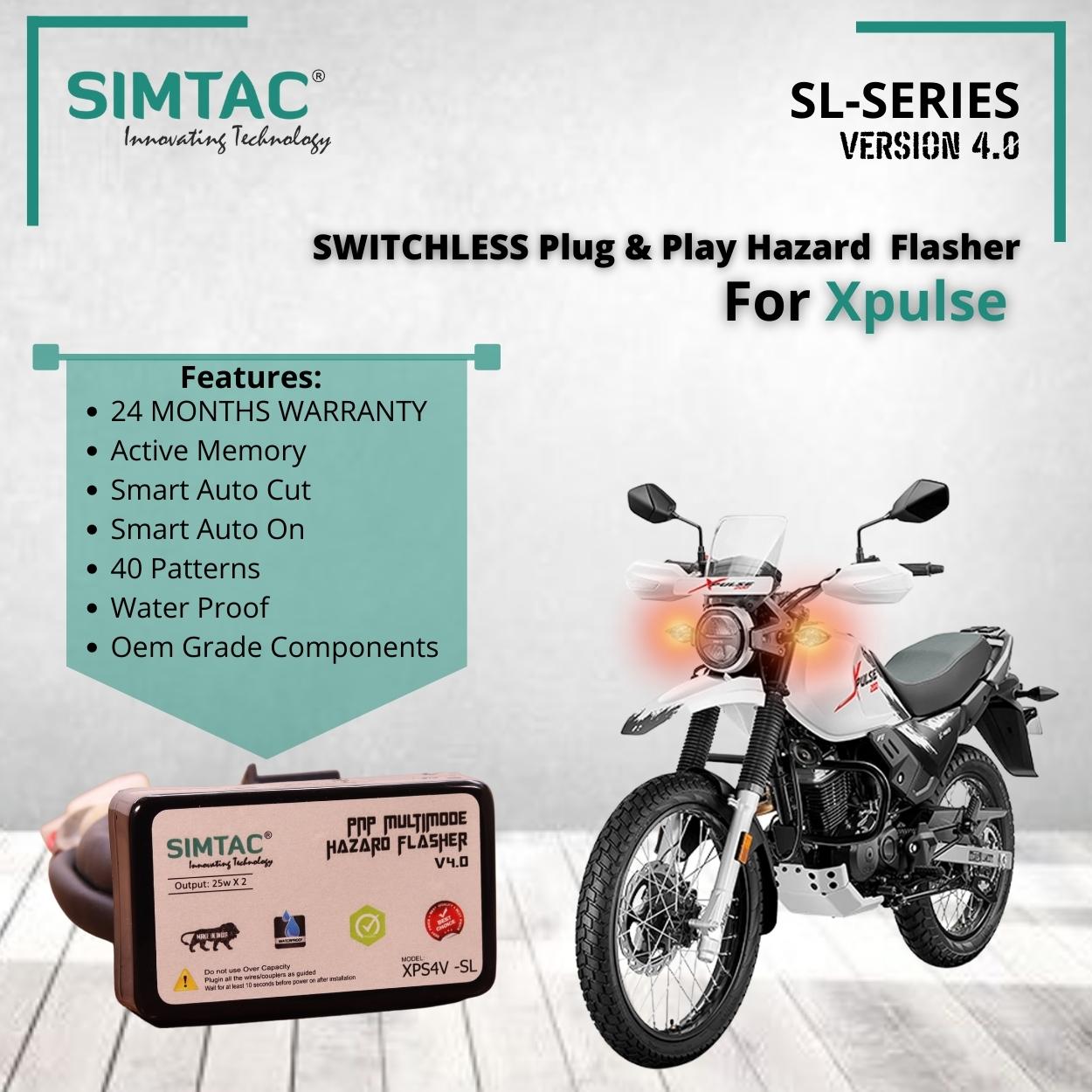 SWITCHLESS Hero XPulse 200 4V - Compatible Simtac PNP Hazard Flasher/Adapter/Module with Indicator Blinker - XPS-SL