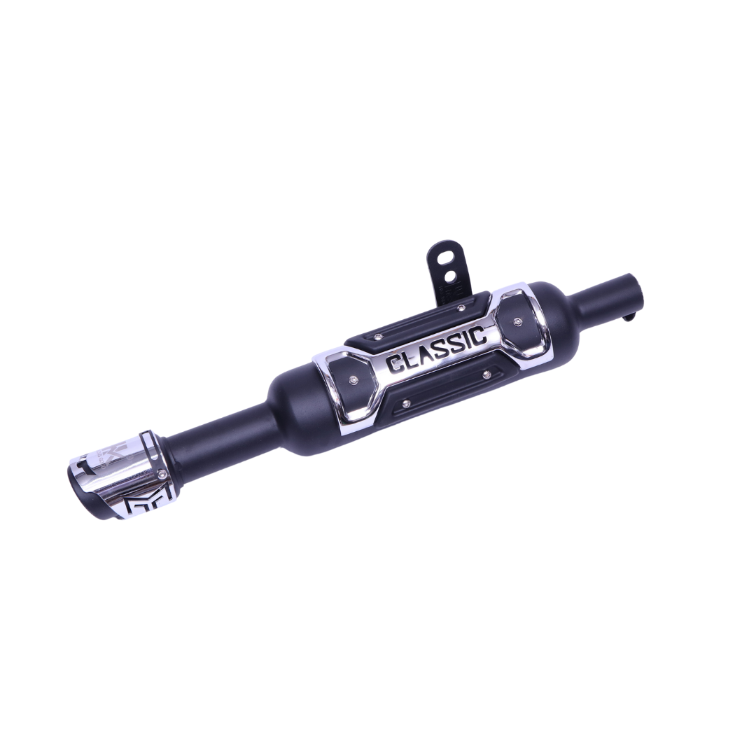 HK Indore Exhaust/Silencer for Royal Enfield Standard Reborn & Classic Reborn – Black, Durable Design (With Plate)