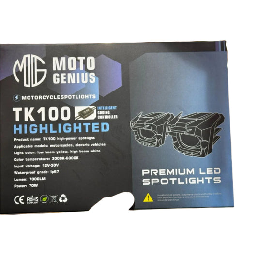 Moto Genius TK-100 70W LED Fog Light for Motorcycles - Single Lens
