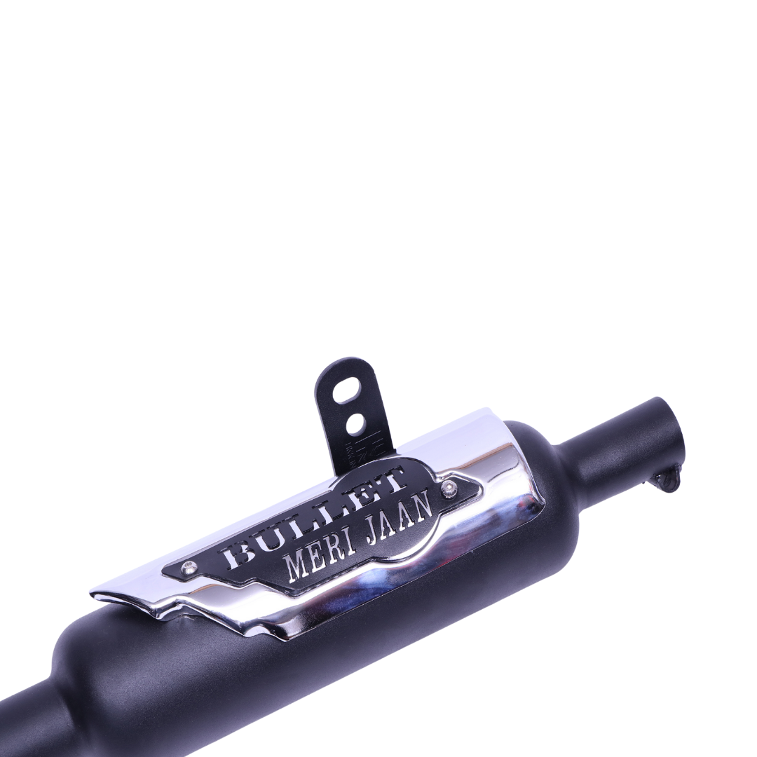 HK Indore Exhaust/Silencer for Royal Enfield Standard Reborn & Classic Reborn – Black, Durable Design (With Plate)