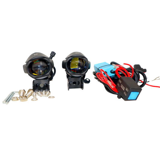 HJG-109 80 Watt Single LED Projector Lens  Fog Light White/Yellow with Harness for All Motorcycles
