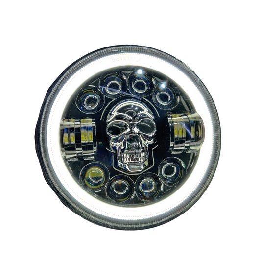 7" Inch Economy Skull Design 75 watt LED Headlight for All ROYAL ENFIELD Models