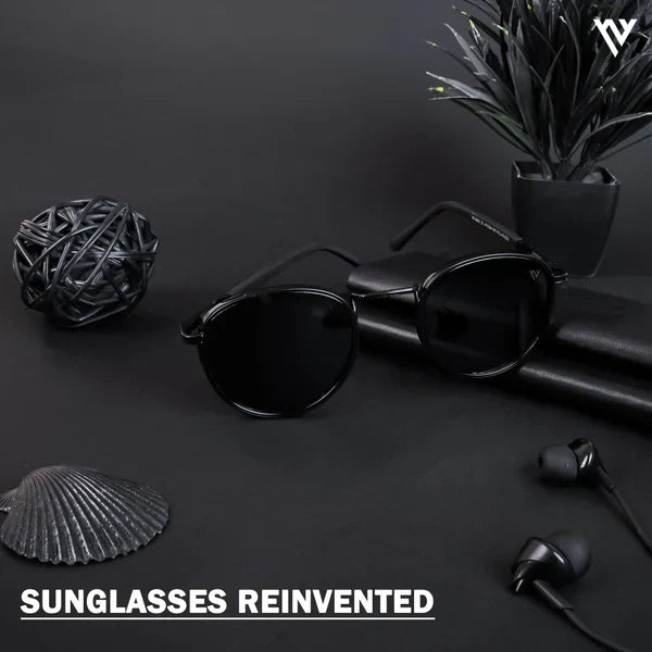 Black Polarized Round Sunglasses – Classic Design | UV Protection | PMG4443