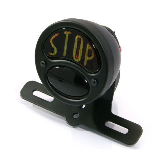 Black Vintage "STOP" Universal Motorcycle Stop-Brake / Tail Light - Bulb Type