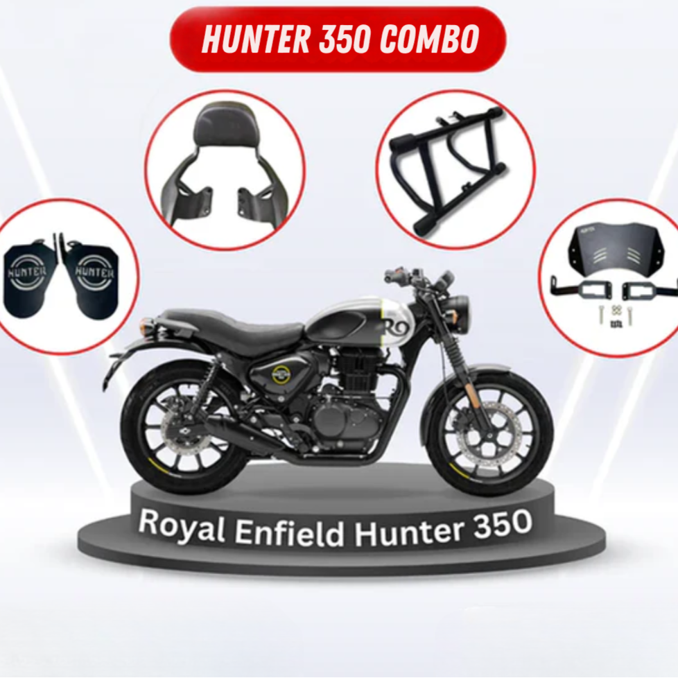 Royal Enfield Hunter 350 Footrest, Backrest, Crash Guard & Visor Combo