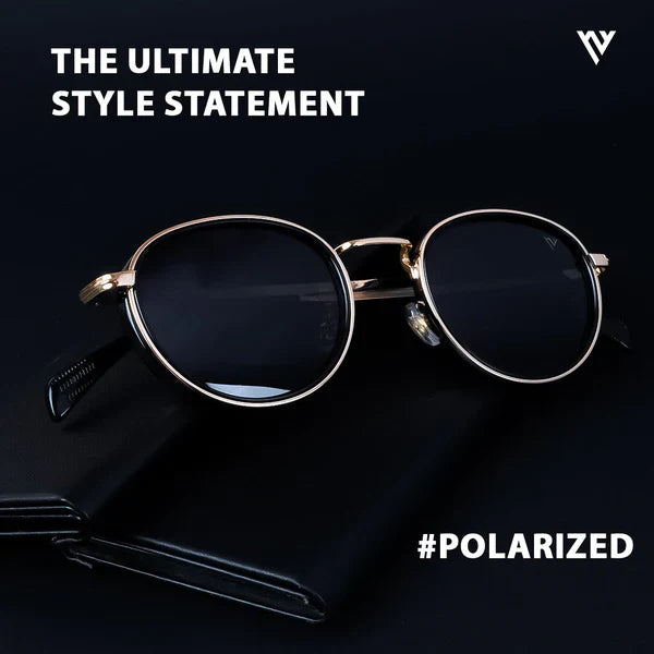 Captain Gold & Black Polarized Round Sunglasses – PMG3981