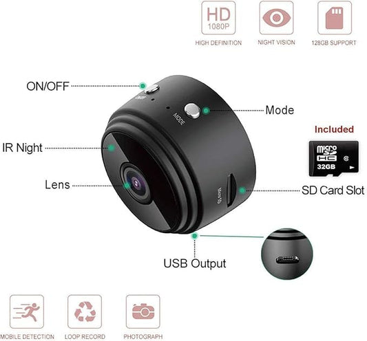 SmartEye Mini Wireless WiFi Security Camera - HD 1080p, Low Light Vision, Portable & Magnetic
