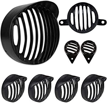Metal Cap Grill Set | Headlight Tail Light Parking Light Indicator Grill Protector for Classic 350 & 500 (Black) -Set of 8