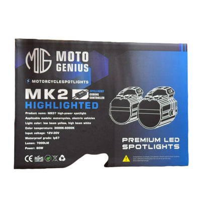 Moto Genius MK-2 80W Single Lens Motorcycle Light with Harness