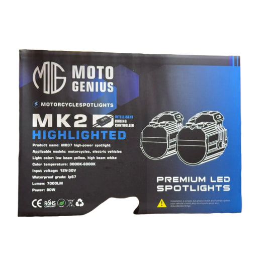 Moto Genius MK-2 80W Single Lens Motorcycle Light with Harness