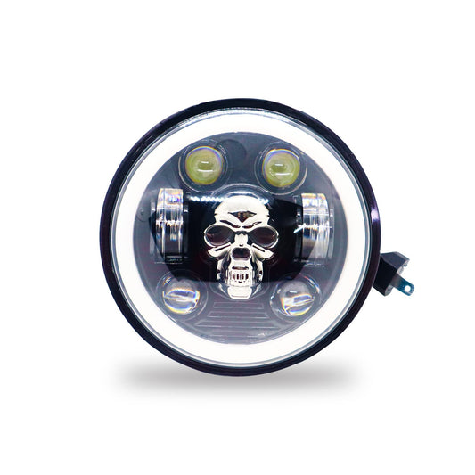 7" Inch Skull headlight HJG for all Royal Enfield -90 watt