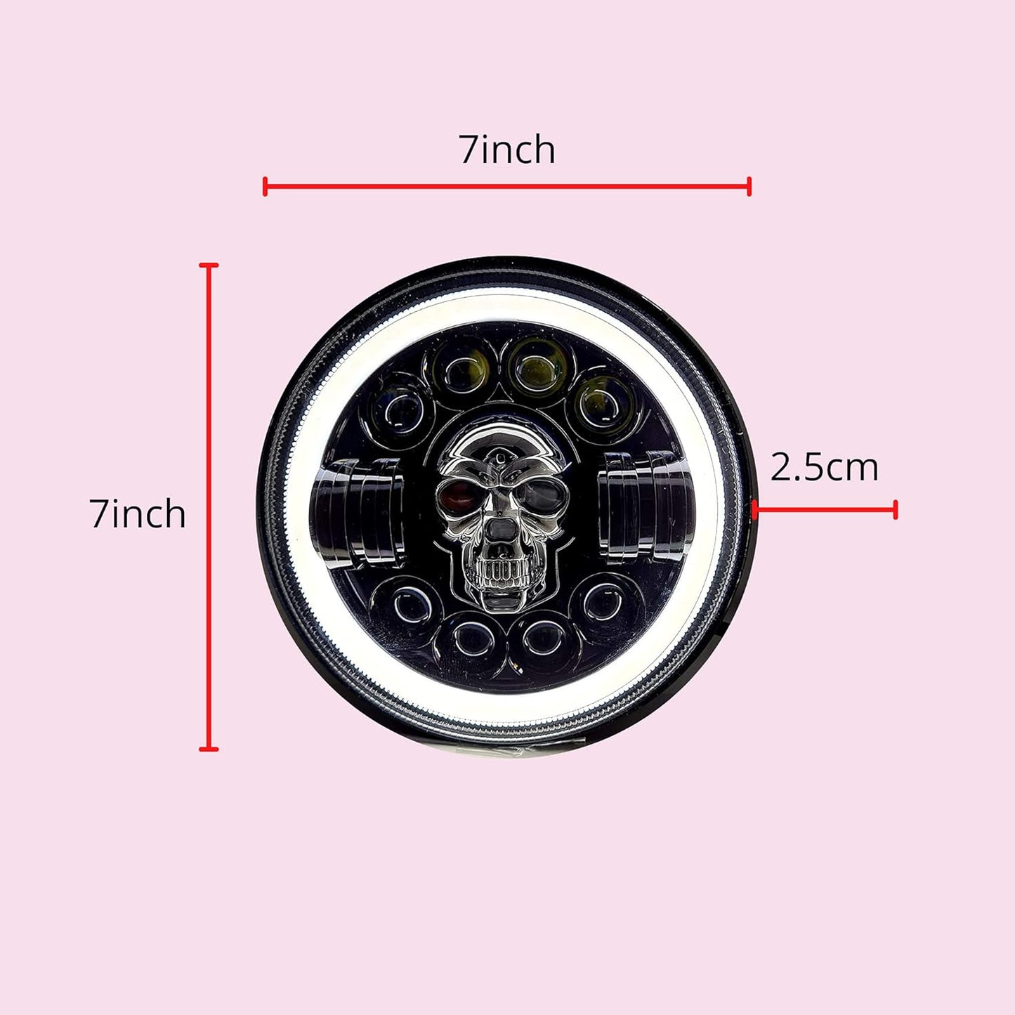 7" Inch LED Skull Headlight DRL Ring Bullet Thar Light (Multicolored Bhoot/Ghost Light, 1pcs)
