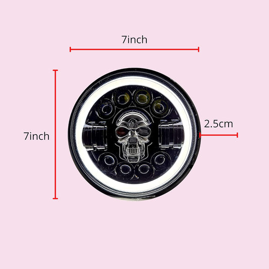 7" Inch LED Skull Headlight DRL Ring Bullet Thar Light (Multicolored Bhoot/Ghost Light, 1pcs)
