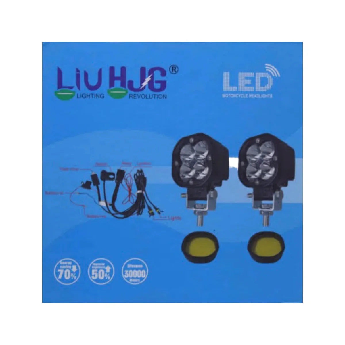 LIU HJG Mini 4 LED Fog Light with Harness (80 Watts) | Compact, Powerful Fog Lights for Bikes (Pack of 2)
