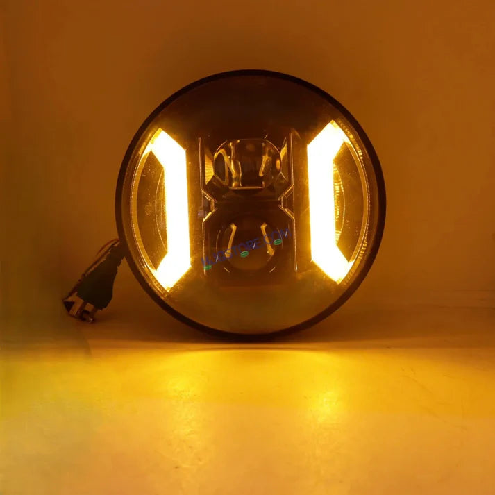 HJG 7 Inch Hexagon White LED Headlight New Model Hexagon Headlight Assembly for Thar Royal Enfield | 75-120W CREE/Osram LED Chip Multi color Compatible with Royal Enfield, Jeep, Thar, Gypsy