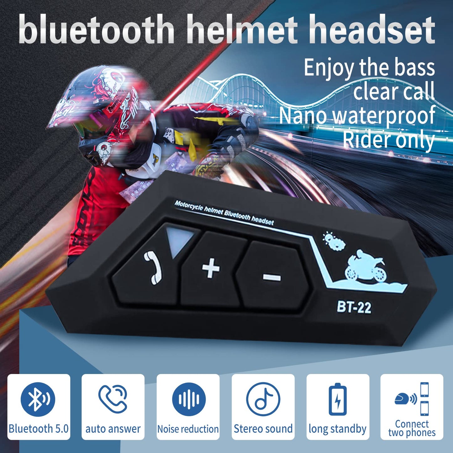 BT22 Waterproof Motorcycle Helmet Bluetooth Headset – Hands-Free Calls