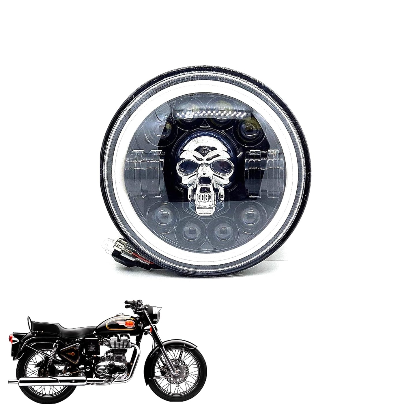 7" Inch LED Skull Headlight DRL Ring Bullet Thar Light (Multicolored Bhoot/Ghost Light, 1pcs)