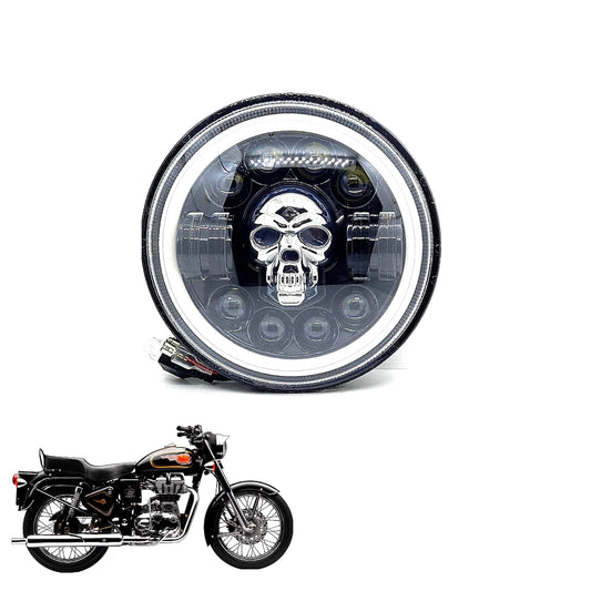 7" Inch LED Skull Headlight DRL Ring Bullet Thar Light (Multicolored Bhoot/Ghost Light, 1pcs)