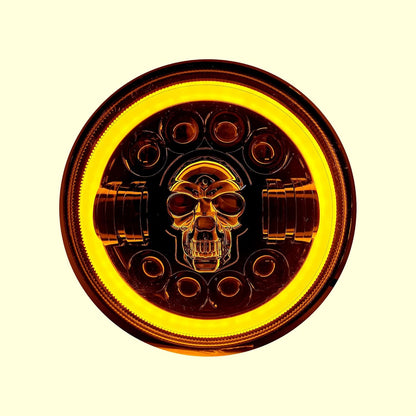 7" Inch LED Skull Headlight DRL Ring Bullet Thar Light (Multicolored Bhoot/Ghost Light, 1pcs)