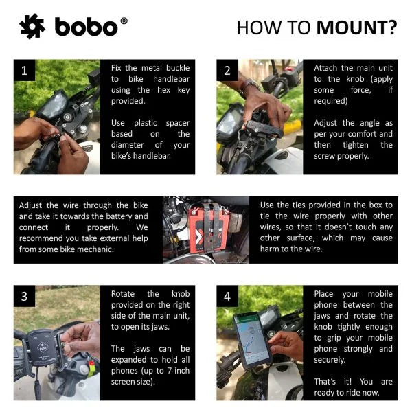 BOBO BM1 PRO Jaw-Grip Bike Phone Mount with USB 3.0 & SAE Connector
