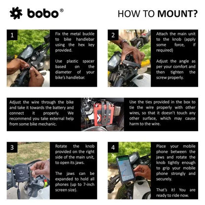 BOBO BM1 PRO Jaw-Grip Bike Phone Mount with USB 3.0 & SAE Connector