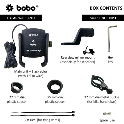 BOBO BM1 Jaw-Grip Bike Phone Holder with Fast USB 3.0 Charger