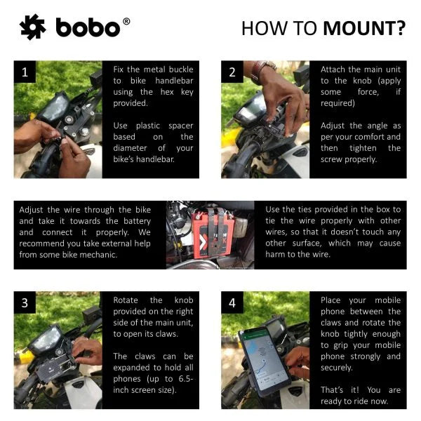 BOBO BM2 Claw-Grip Aluminium Bike Phone Holder with 2.5A USB Charger