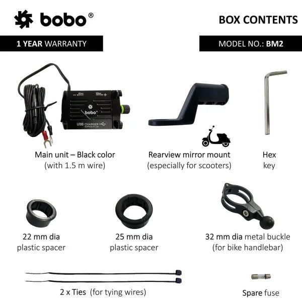 BOBO BM2 Claw-Grip Aluminium Bike Phone Holder with 2.5A USB Charger