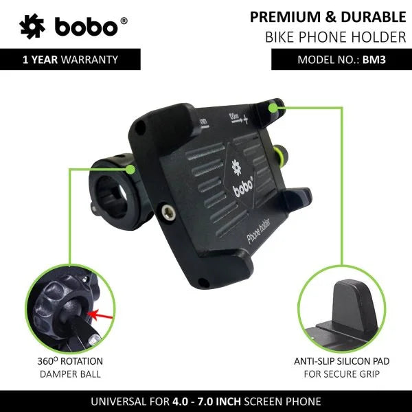 BOBO BM3 Claw-Grip Aluminium Bike & Cycle Phone Holder – Secure Fit