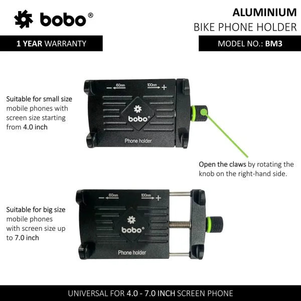 BOBO BM3 Claw-Grip Aluminium Bike & Cycle Phone Holder – Secure Fit