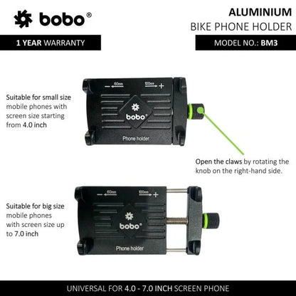 BOBO BM3 Claw-Grip Aluminium Bike & Cycle Phone Holder – Secure Fit